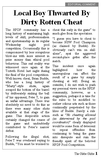 Glebe Globe - Dirty Rotten Cheat 220905